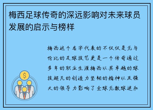 梅西足球传奇的深远影响对未来球员发展的启示与榜样